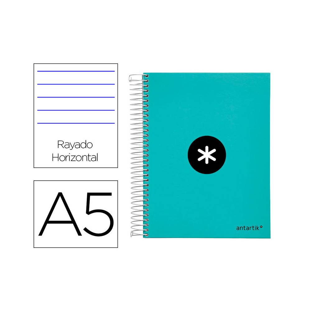 Cuaderno espiral liderpapel a5 micro antartik tapa forrada120h 100 gr horizontal 5 banda6 taladros color menta