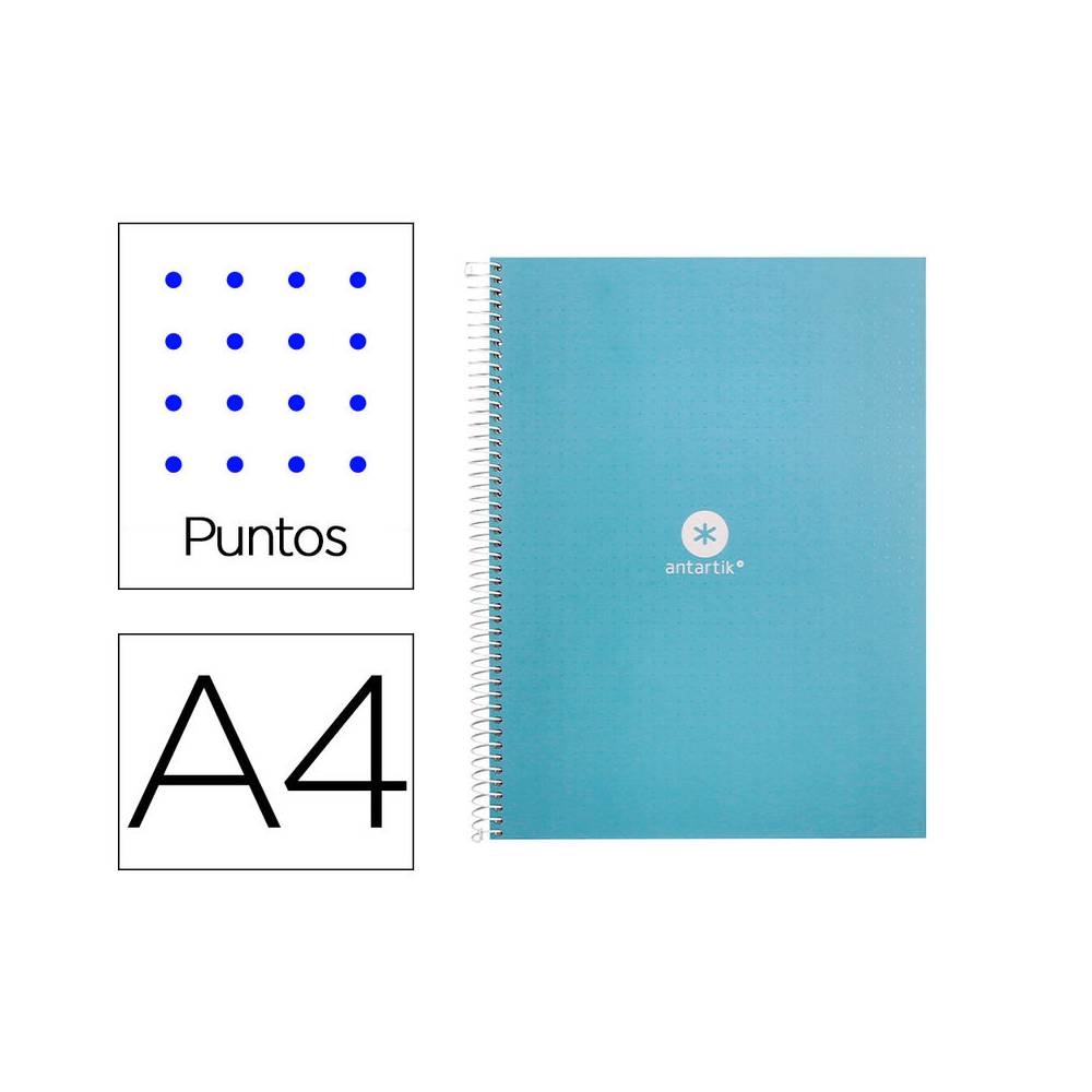 Cuaderno espiral liderpapel a4 micro antartik tapa forrada80h 90 gr rayado puntos 1 banda 4 taladros celeste