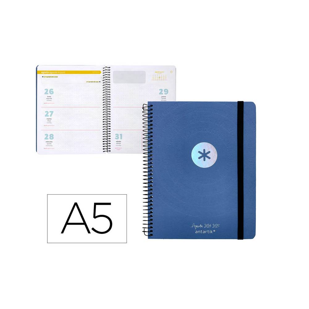 Agenda escolar antartik año 24 - 25 curso colección minimal blue semana vista a5