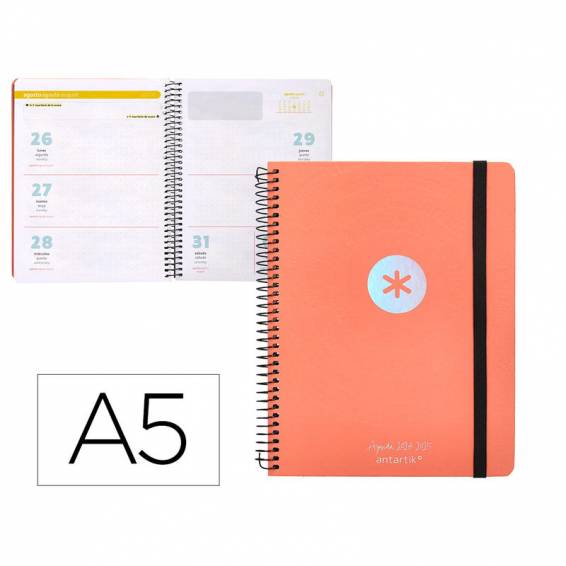 Agenda escolar antartik año 24 - 25 curso colección minimal orange semana vista a5