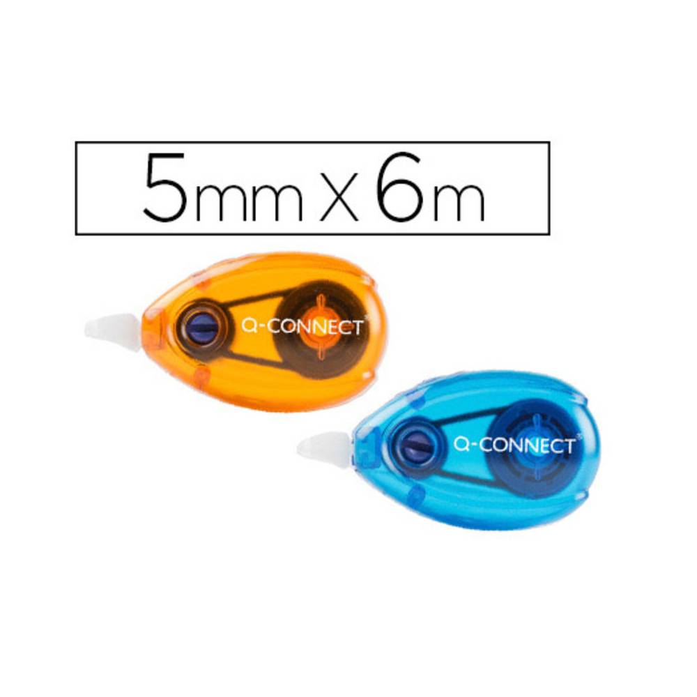 Corrector q-connect cinta blanco 5 mm x 6 mt blister 2 unidades azul y naranja