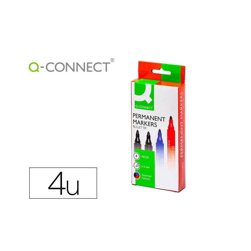 Rotulador q-connect marcador permanente estuche de 4 colores surtidos punta redonda 3 mm