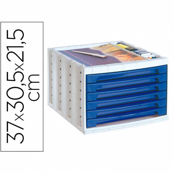 Fichero cajones de sobremesa q-connect 305x370x215 mm bandeja organizadora superior 5 cajones azul opaco