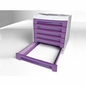 Fichero cajones de sobremesa q-connect 305x370x215 mm bandeja organizadora superior 6 cajones violeta translucido