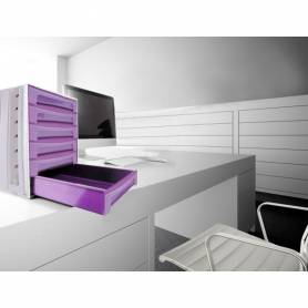 Fichero cajones de sobremesa q-connect 305x370x215 mm bandeja organizadora superior 6 cajones violeta translucido