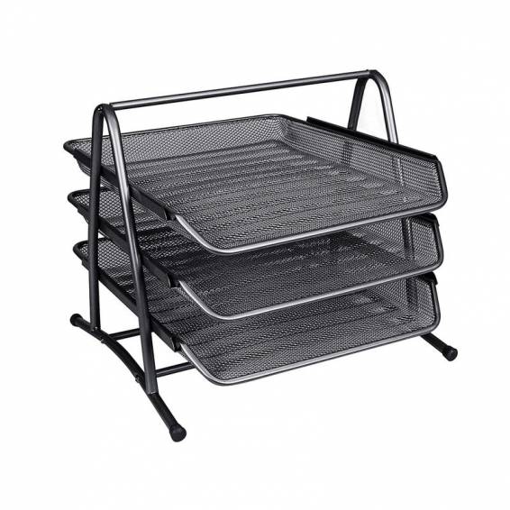 Bandeja sobremesa metalica q-connect kf00823 rejilla negra 3 bandejas movibles 350x278x275 mm