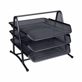 Bandeja sobremesa metalica q-connect kf00823 rejilla negra 3 bandejas movibles 350x278x275 mm