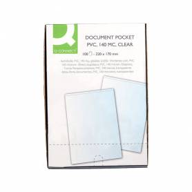 Funda portacarnet q-connect cuarto 140 micras pvc transparente 220x170mm