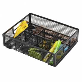 Organizador sobremesa q-connect kf17291 bandeja metalica rejilla negra con 6 departamentos 235x183x65 mm