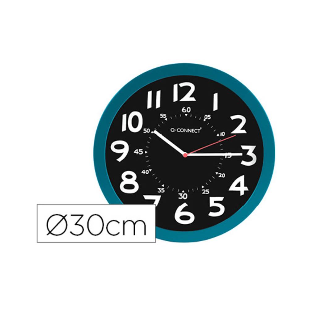 Reloj q-connect de pared plastico oficina redondo 30 cm color azul y esfera color negro