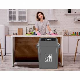 Papelera contenedor q-connect plastico con tapa de balancin 58 litros gris 470x330x760 mm