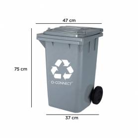Papelera contenedor q-connect plastico gris para desechos en general 100 l con tapa y ruedas 750x470x370 mm