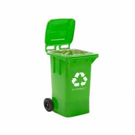 Papelera contenedor q-connect plastico verde para envases de vidrio 100l con tapa y ruedas 750x470x370 mm