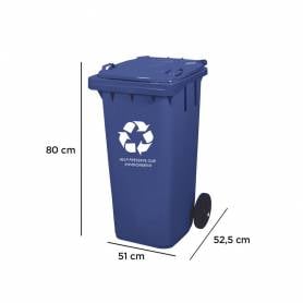 Papelera contenedor q-connect plastico con tapadera 100l color azul 800x510x525 mm con ruedas