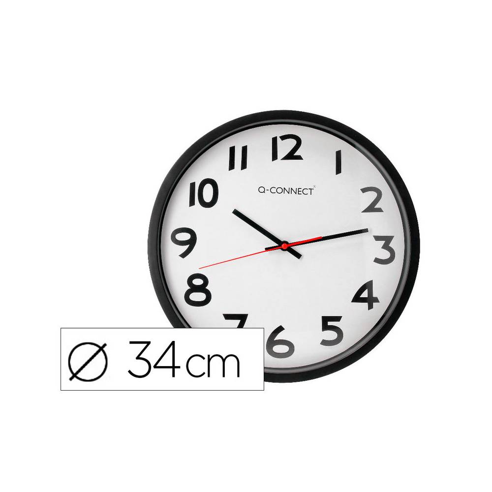 Reloj q-connect de pared plastico oficina redondo 34 cm marco negro