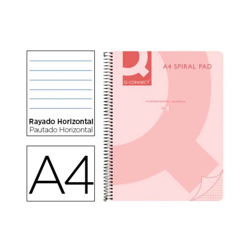 Cuaderno espiral q connect a4 micro tapa plastico 80h 70g horizontal sin bandas 4 taladros rosa