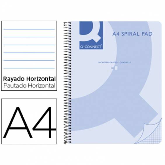 Cuaderno espiral q connect a4 micro tapa plastico 80h 70g horizontal sin bandas 4 taladros azul