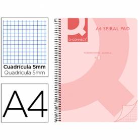 Cuaderno espiral q connect a4 micro tapa plastico 80h 70g cuadro 5mm sin bandas 4 taladros rosa