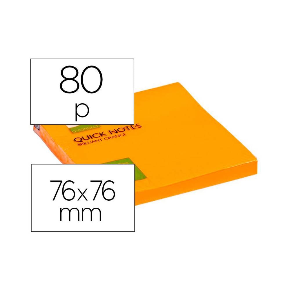 Bloc de notas adhesivas quita y pon q-connect 76x76 mm naranja neon 80 hojas