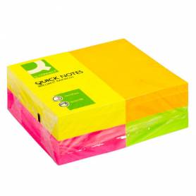 Bloc de notas adhesivas quita y pon q-connect 127x76 mm con 100hojas fluorescentes pack de 12 -surtidas en 4 colores