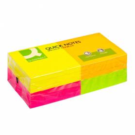 Bloc de notas adhesivas quita y pon q-connect 76x76 mm con 80 hojas fluorescentes pack de 12 surtidas en 4 colores