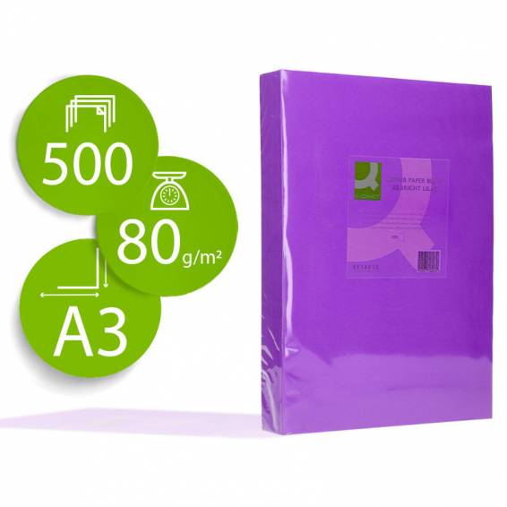 Papel color q-connect din a3 80gr lila paquete de 500 hojas