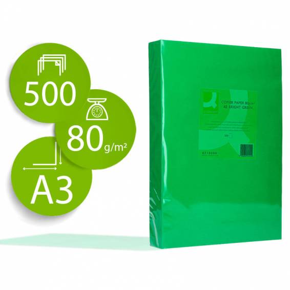 Papel color q-connect din a3 80gr verde intenso paquete de 500 hojas