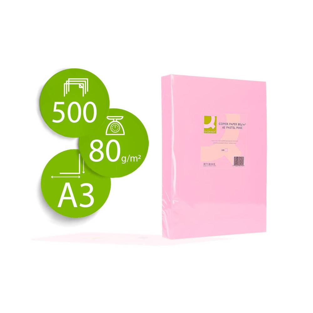 Papel color q-connect din a3 80 gr rosa paquete de 500 hojas