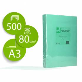 Papel color q-connect din a3 80gr verde paquete de 500 hojas