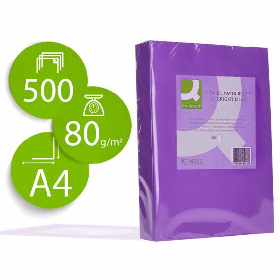 Papel color q-connect din a4 80gr lila intenso paquete de 500 hojas