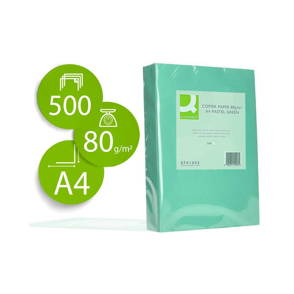 Papel color q-connect din a4 80 gr verde paquete de 500 hojas