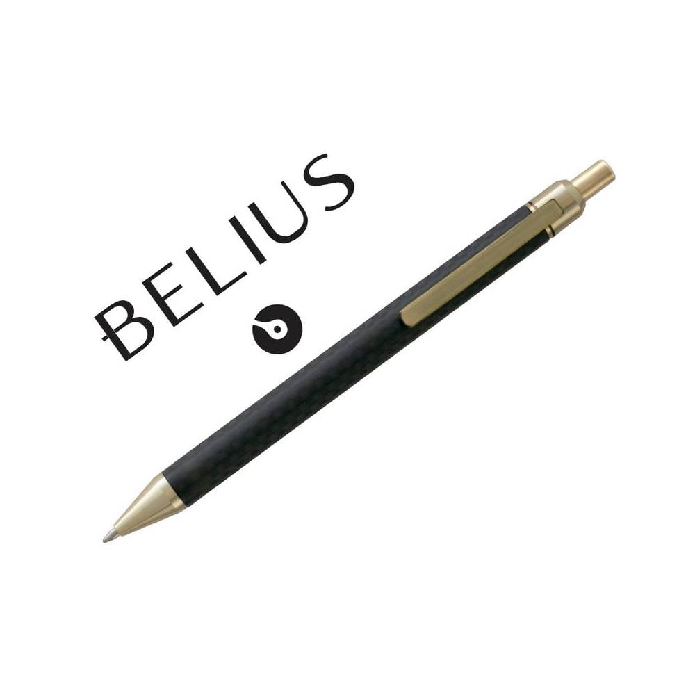 Boligrafo belius potsdam negro y dorado cuerpo fibra carbon tinta gel azul en estuche