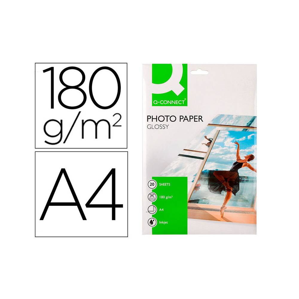 Papel q-connect foto glossy kf01103 din a4 digital photo para ink-jet bolsa de 20 hojas de 180 gr