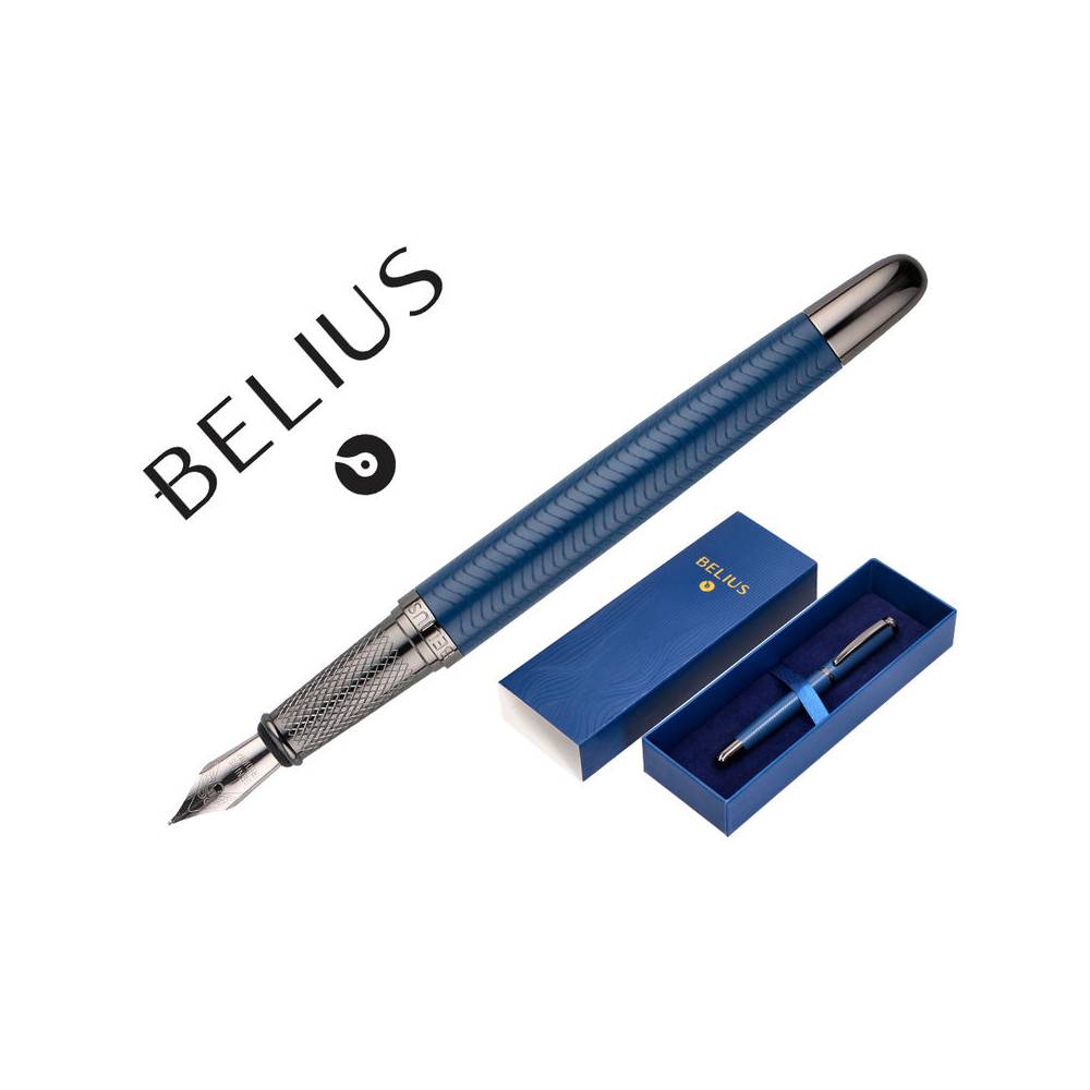 Pluma belius neptuno aluminio textura wavy color azul marino tinta azul caja de diseño