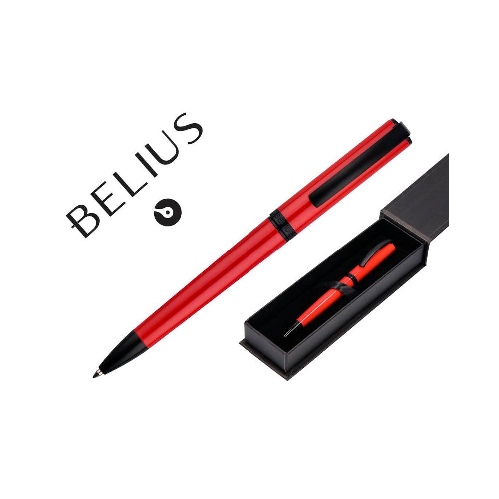 Boligrafo belius turbo aluminio color rojo y negro tinta azul caja de diseño