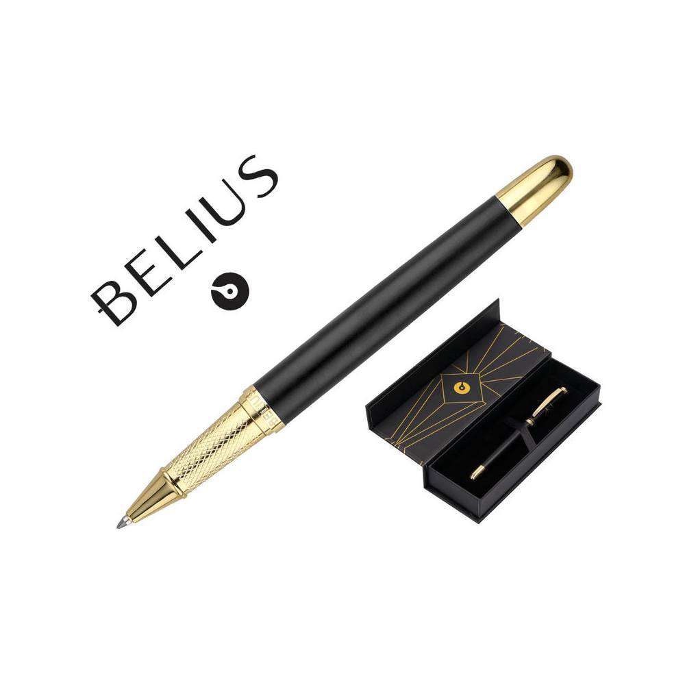 Boligrafo belius soiree aluminio color art deco negro y dorado tinta azul caja de diseño