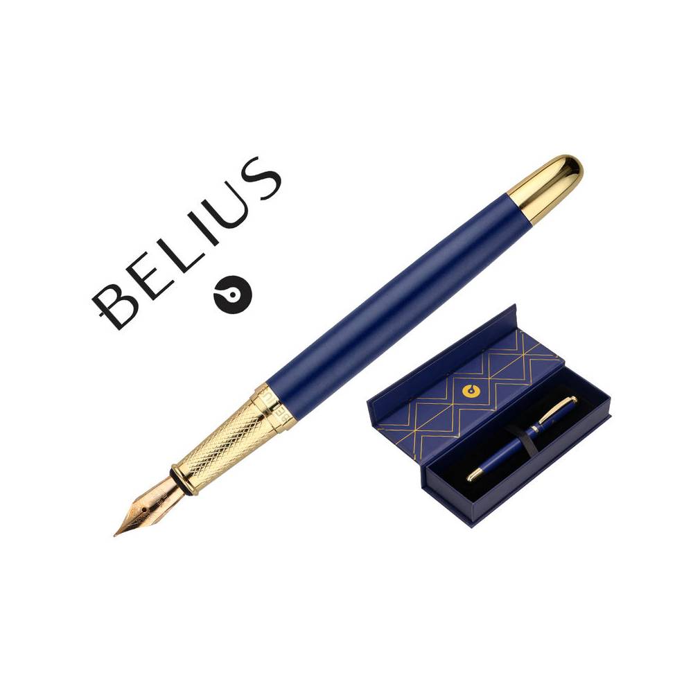 Pluma belius soiree aluminio color art deco azul marino y dorado tinta azul caja de diseño