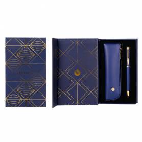 Pluma y estuche belius soiree color art deco azul marino y dorado tinta azul caja de diseño