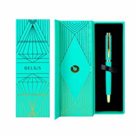 Pluma belius soiree aluminio color art deco turquesa y dorado tinta azul caja de diseño