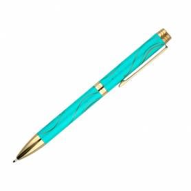 Boligrafo belius aqua aluminio color turquesa y dorado tinta azul caja de diseño