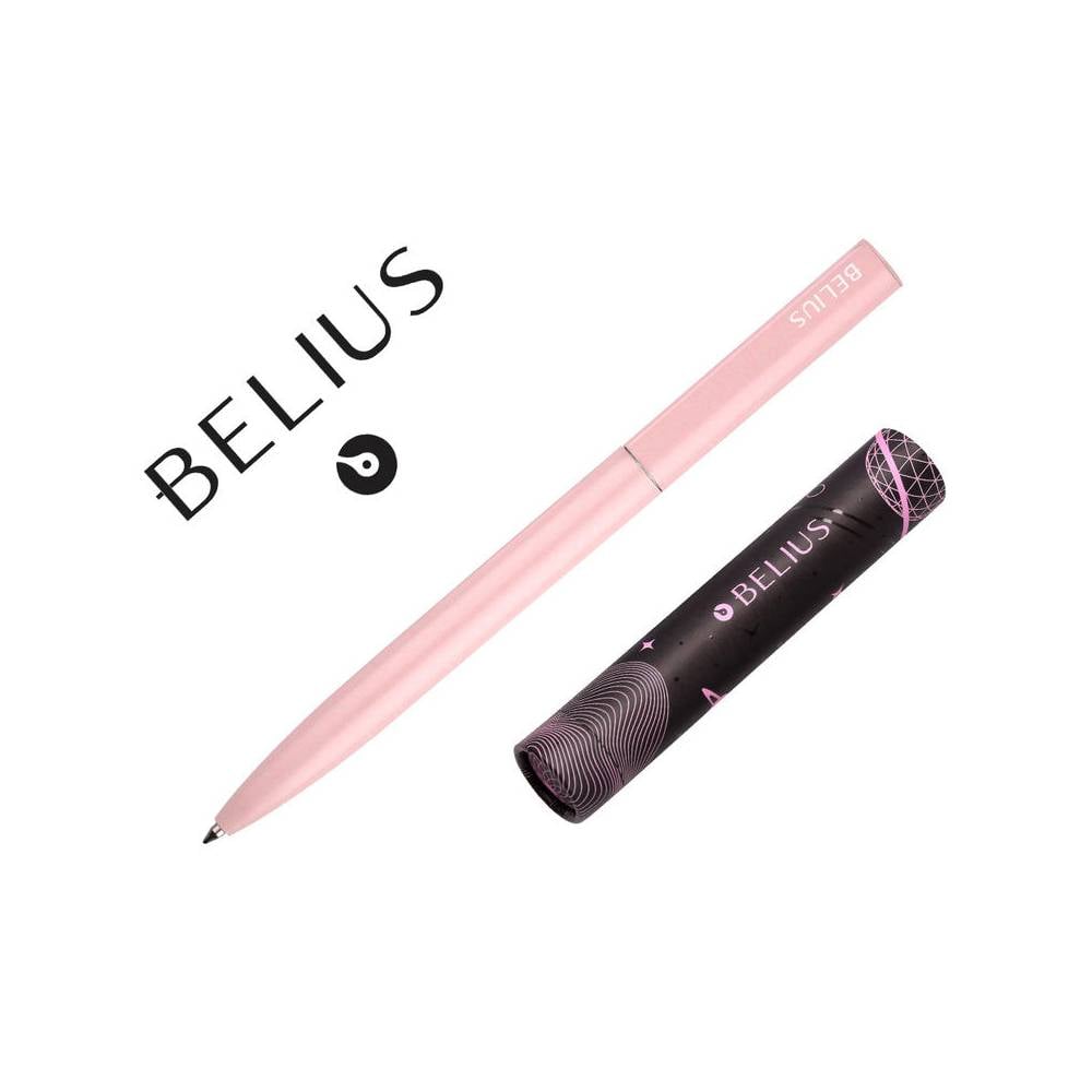 Boligrafo belius rocket b aluminio color minimalista rosa tinta azul caja cilindrica