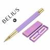 Boligrafo belius macaron bliss forma hexagonal color morado y dorado tinta azul caja de diseño - BB296