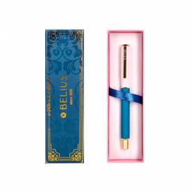 Boligrafo belius macaron bliss forma hexagonal color rosa/ azul y dorado tinta azul caja de diseño