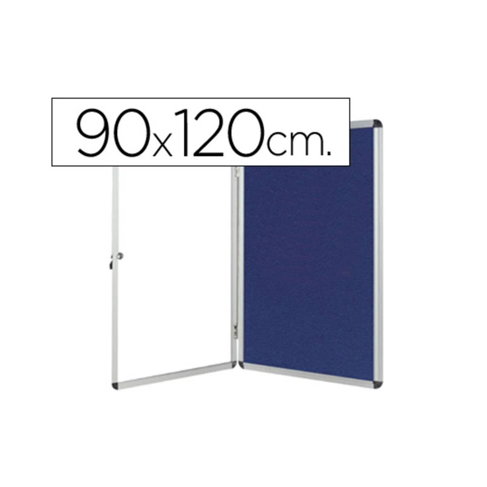 Vitrina de anuncios q-connect mural grande fieltro azul con puerta y marco con cerradura 120x90 cm