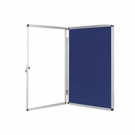 Vitrina de anuncios q-connect mural grande fieltro azul con puerta y marco con cerradura 120x90 cm