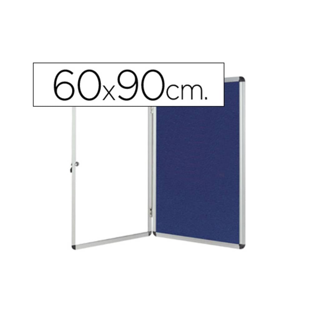 Vitrina de anuncios q-connect mural pequeña fieltro azul con puerta y marco con cerradura 72x98 cm