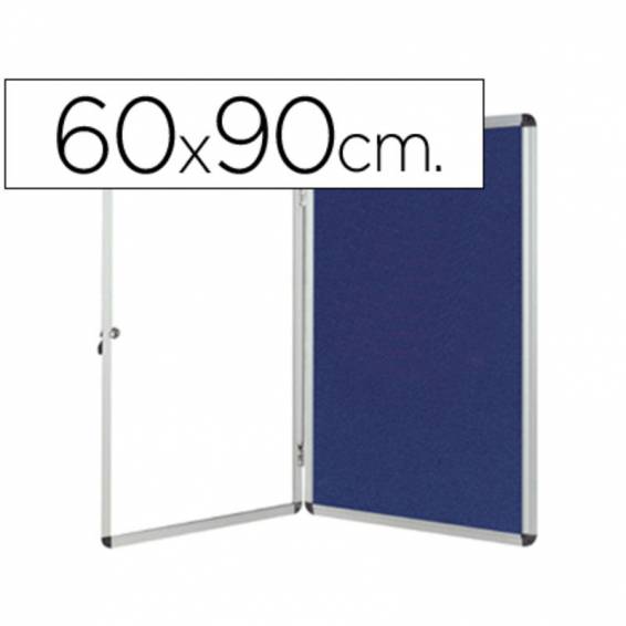 Vitrina de anuncios q-connect mural pequeña fieltro azul con puerta y marco con cerradura 72x98 cm