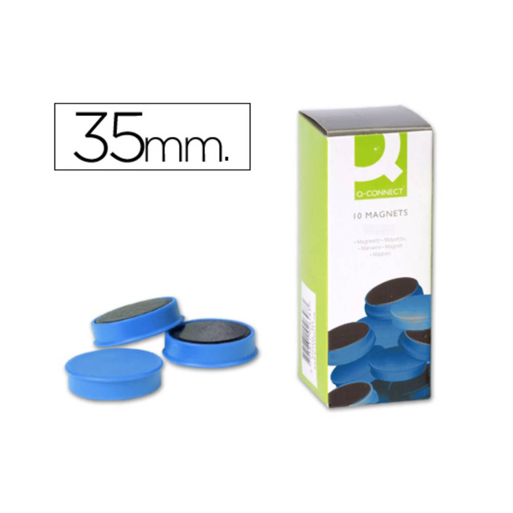 Iman para sujecion q-connect ideal para pizarras magneticas35 mm azul caja de 10 unidades