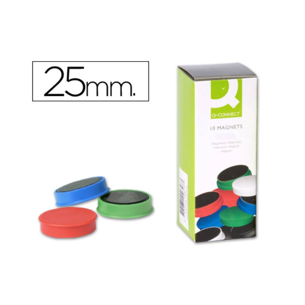 Iman para sujecion q-connect ideal para pizarras magneticas25 mm colores surtidos caja de 10 unidades