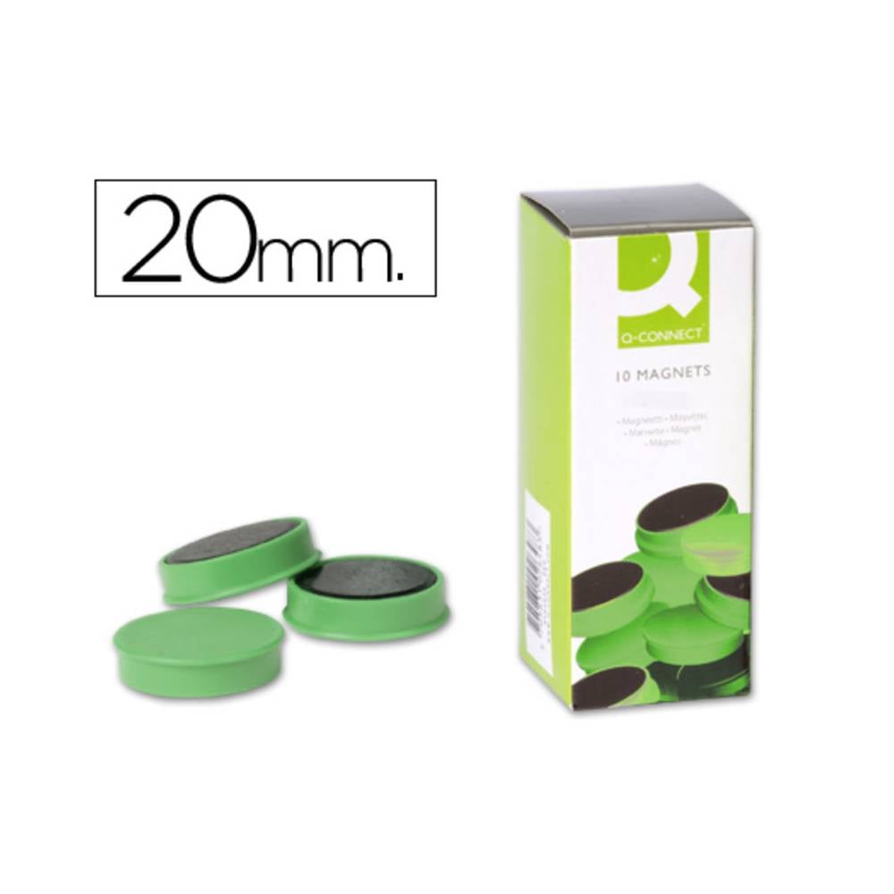 Iman para sujecion q-connect ideal para pizarras magneticas20 mm verde caja de 10 unidades